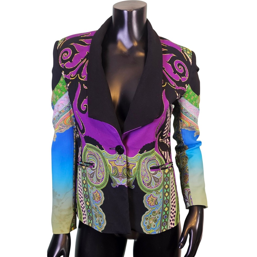 ETRO Milano Paisley Print Blazer Jacket Italy Purple Black Size 40 US4 Designer
